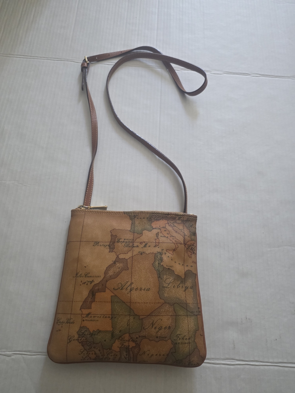 Alviero Martini 1A Classe Vintage Map-Print Brown Crossbody Bag.